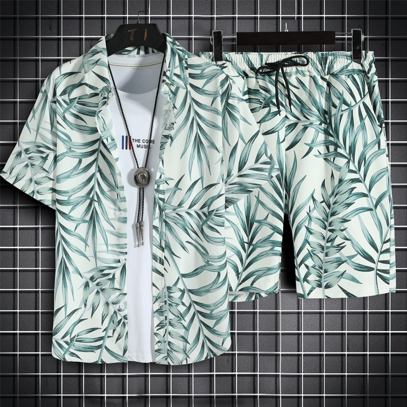 Set 2 Món Đồ Hawaii Cho Nam Gồm Áo Sơ Mi Tay Ngắn Và Quần Short Size M-5Xl
