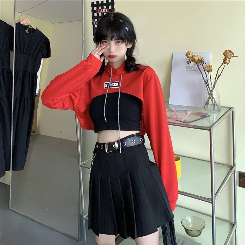 Áo khoác croptop nu Set Áo Hoodie Dài Tay Form Rộng + Quần Short Thời Trang Hip Hop