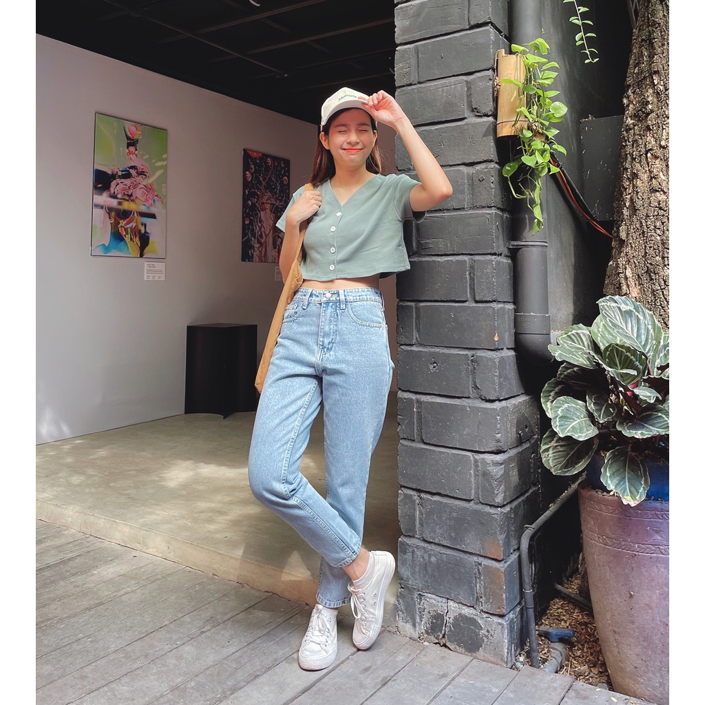 Quần Baggy Jeans Nữ Lưng Cao Màu Xanh Sáng LDB-101