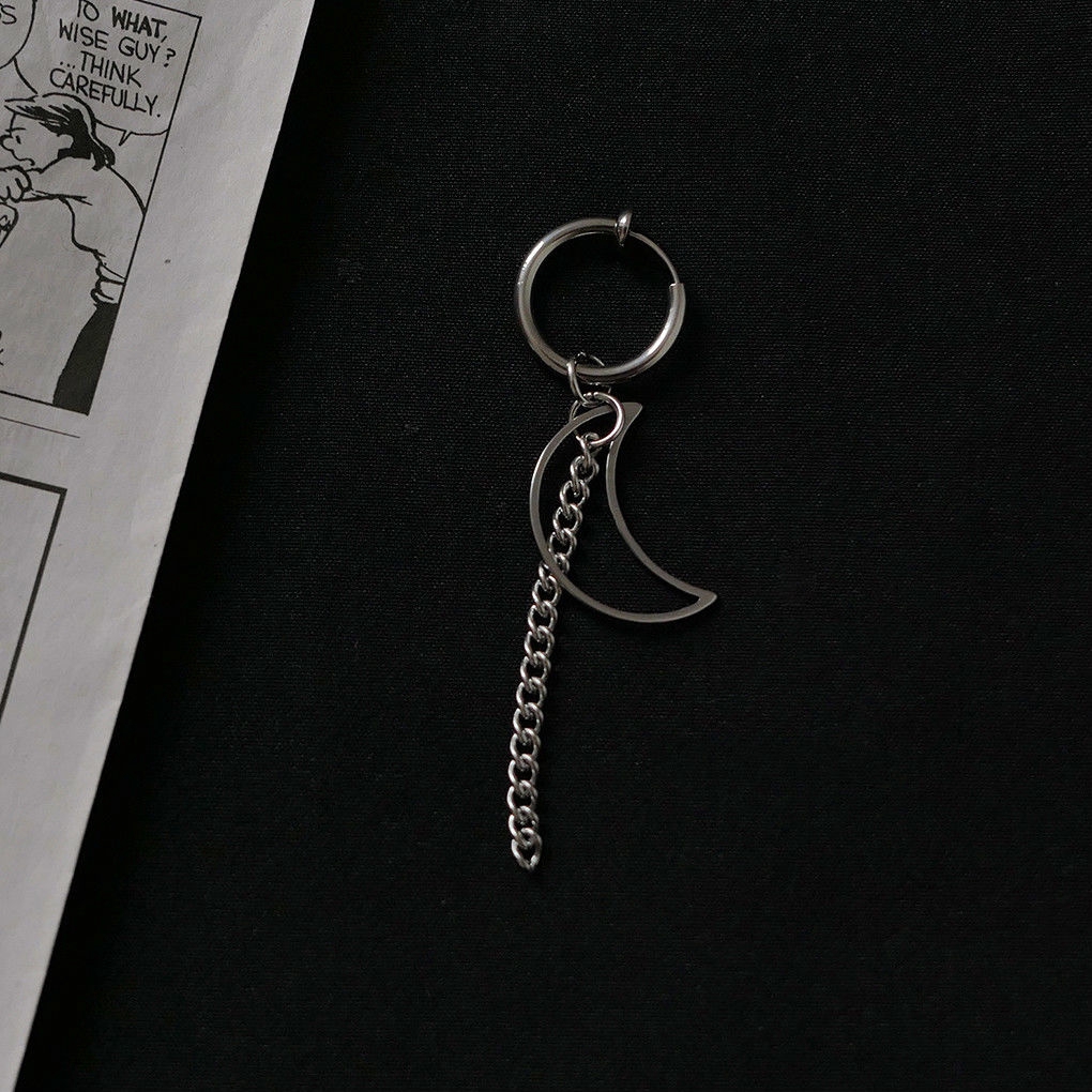 Khuyên tai chuỗi xích mặt trăng phong cách Hong Kong 22320 cho nam nữ