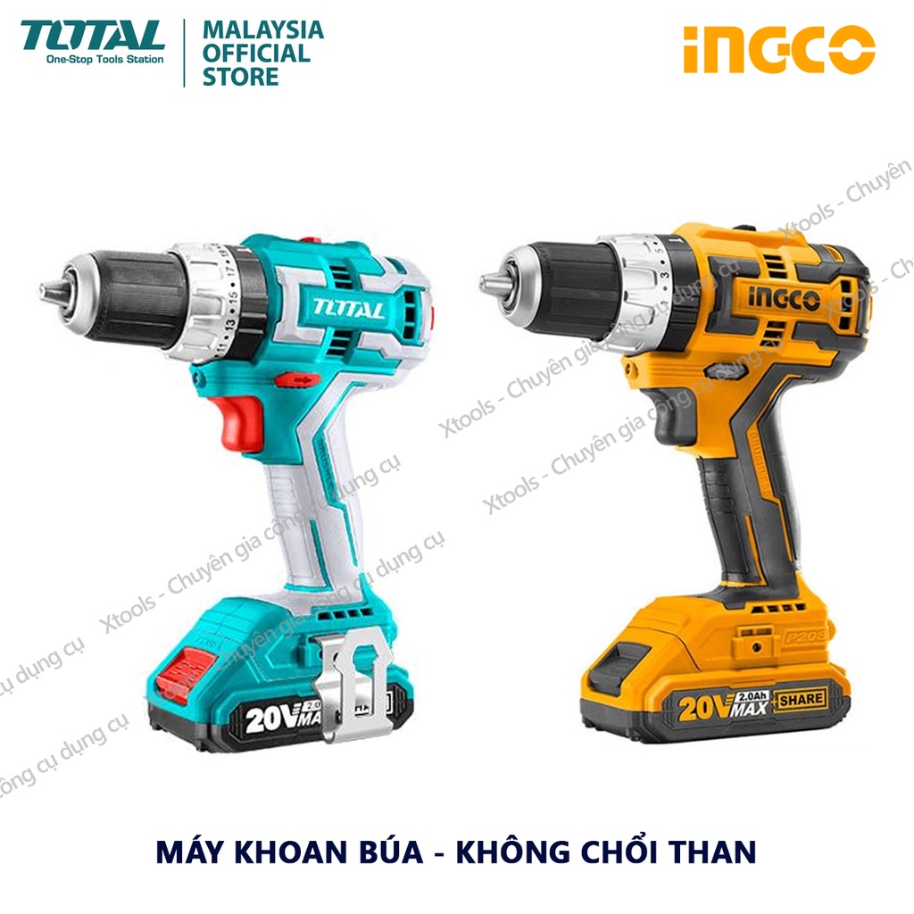 Máy khoan búa dùng pin 3 chức năng 20V INGCO CIDLI20608 motor không chổi than, tốc độ 450-1900rpm, tốc độ đập 22500/min