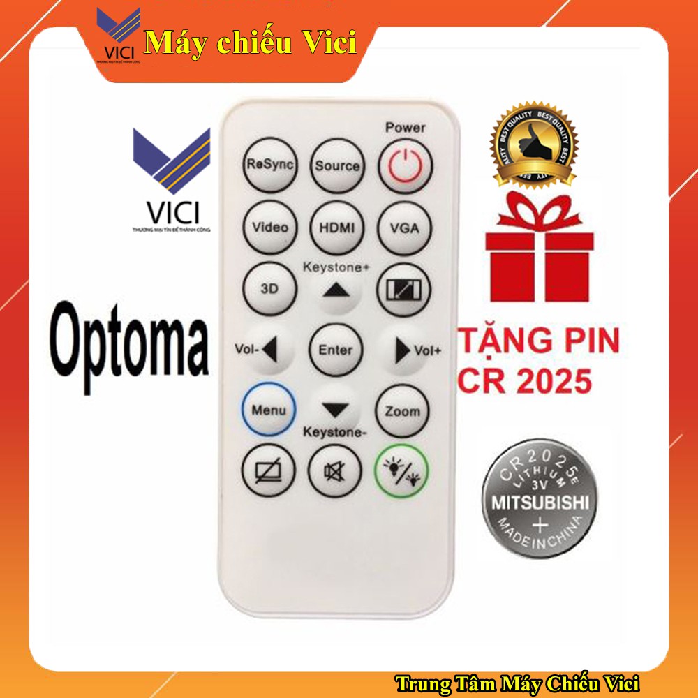Điều khiển máy chiếu Optoma  hàng có logo chuẩn máy. Có tặng pin đi kèm