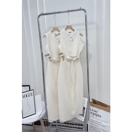 Đầm ôm body midi dài phối crotop thắt nơ sang chảnh