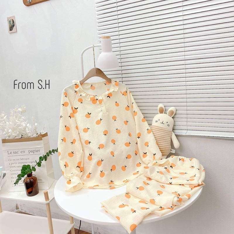 Bộ ngủ pijama vải đũi xốp,mềm mát hoạ tiết dễ thương