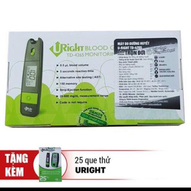 MÁY ĐO ĐƯỜNG HUYẾT U-RIGHT TD-4265 + tặng kèm 25 que thử