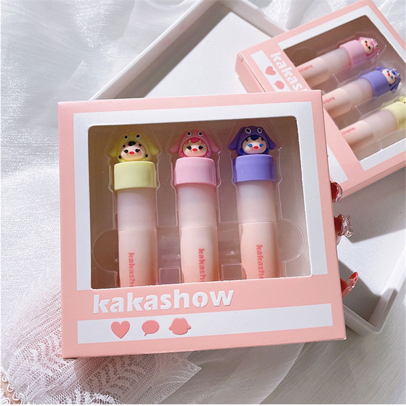 3 cái / hộp Son Kem Lì Kakashow Nội Địa Trung Quốc Lâu Trôi Không Dính loạt đồ trang trí hộp mù