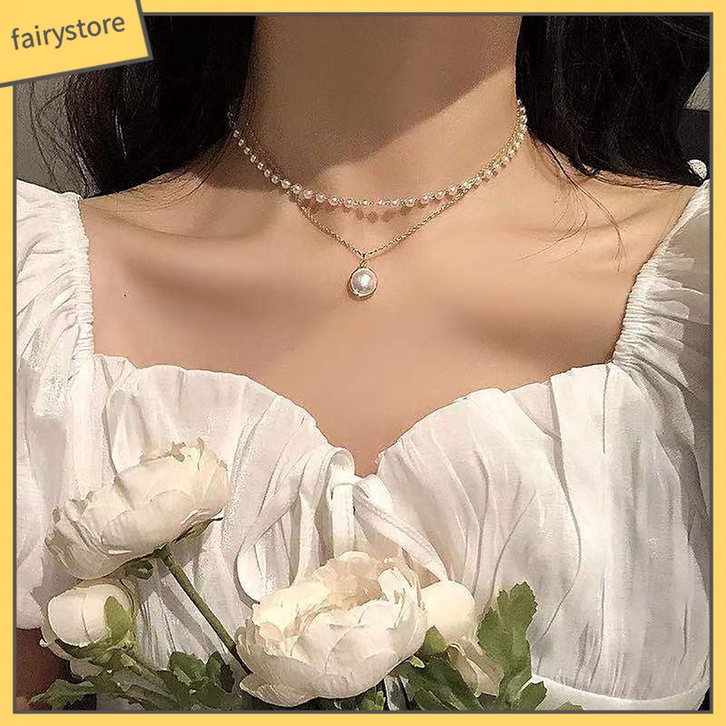 vòng cổ Hợp Kim Đính Ngọc Trai Giả Xinh Xắn