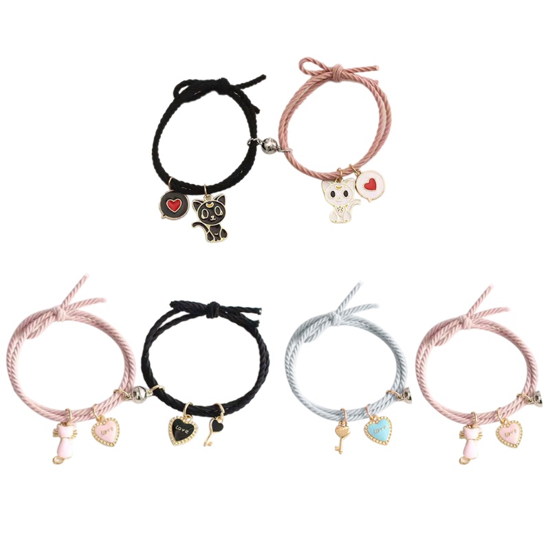 Set 2 Vòng Tay Dây Bện Từ Tính Phối Mặt Dây Thời Trang Cho Cặp Đôi