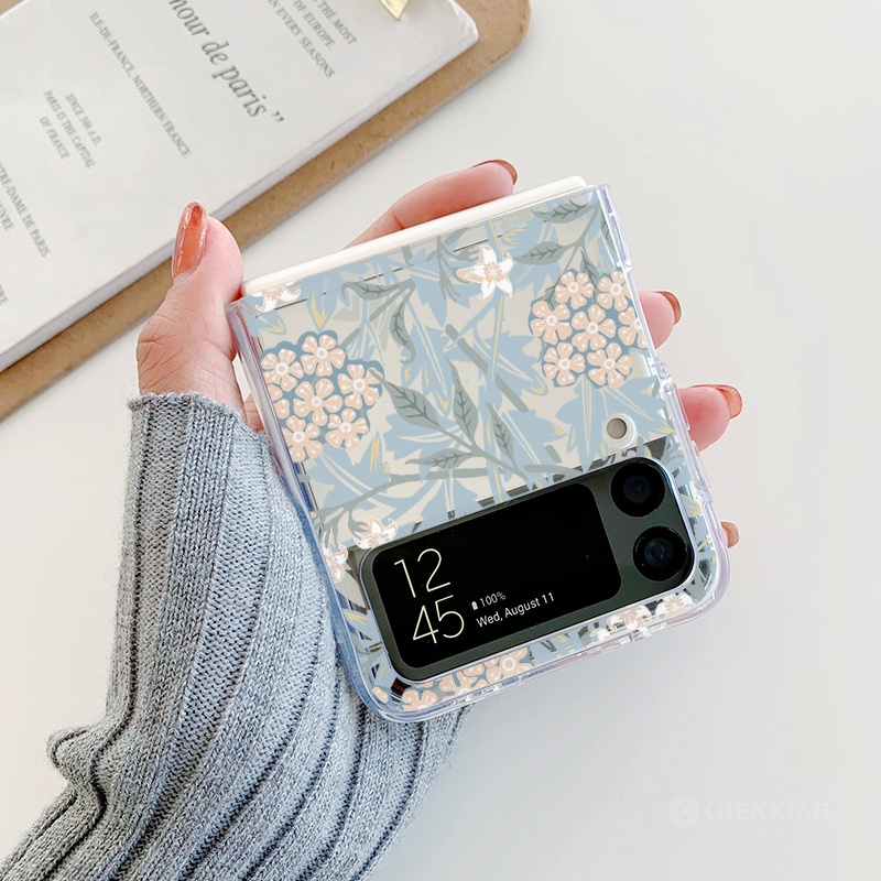 Bao Da Điện Thoại Nắp Gập Bằng pc Cứng Trong Suốt Họa Tiết Hoa Cho samsung galaxy z flip 3 5g 4g flip4 5g Ốp