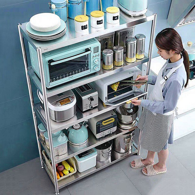 Giá kệ Inox để đồ 3,4,5 tầng đa năng mẫu đẹp để lò vi sóng kệ nhà bếp Vando | BigBuy360 - bigbuy360.vn