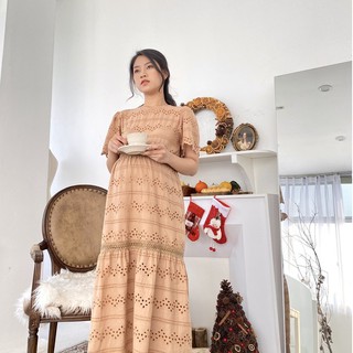 Đầm bầu ren lỗ Hàn Quốc 2 màu