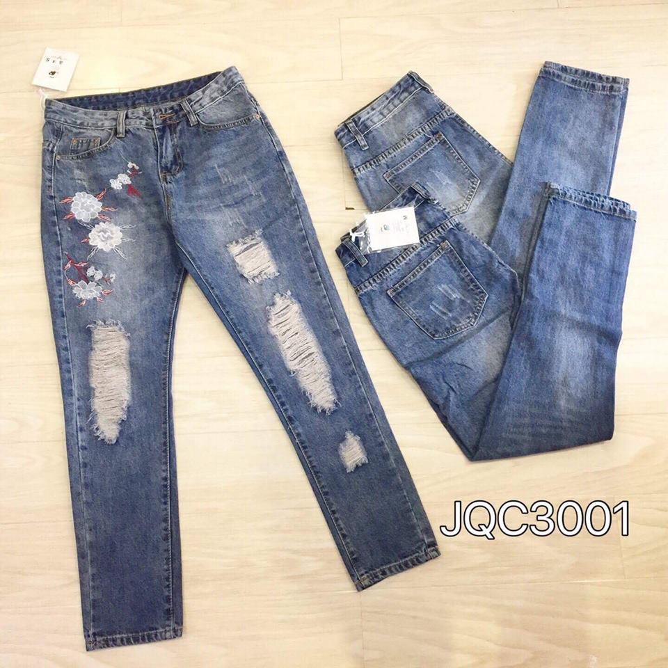 QUẦN: jean baggy thêu hoa JQC3001