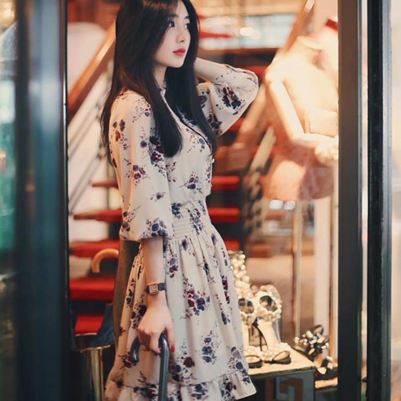 Đầm voan dài tay in hoa thời trang cho nữ | BigBuy360 - bigbuy360.vn