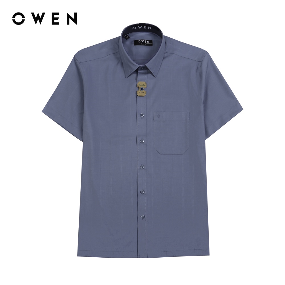 Áo sơ mi Nam Ngắn tay owen Bamboo Body fit Xanh bạc hà trắng - BA221038NT