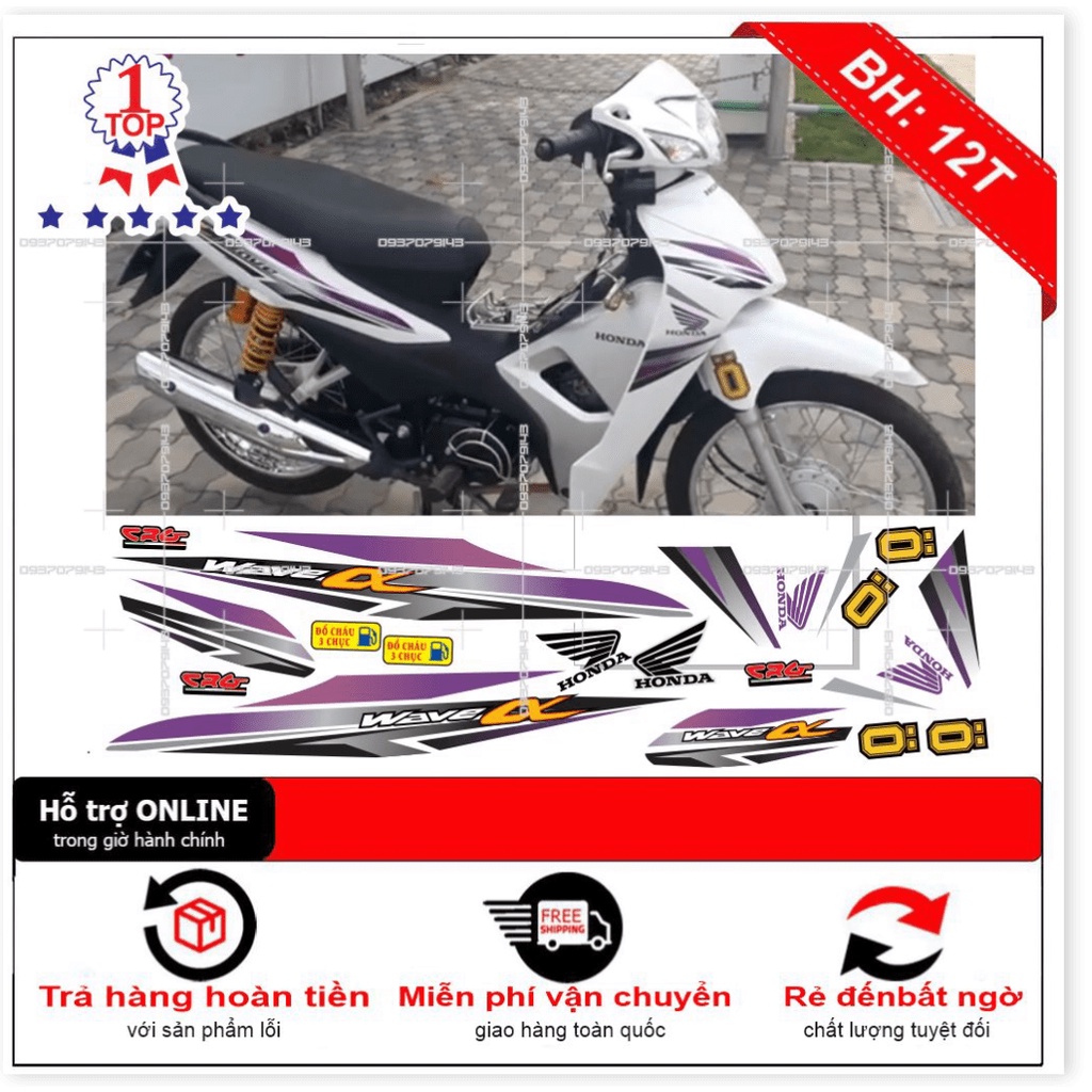 ( Quí khách vui lòng mang ra tiệm cho thợ dán ) Tem wave a 2016 trắng tím