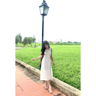 [ẢNH THẬT] Váy hai dây đi biển lưng chất đũi lụa trơn basic đầm dáng suông maxi
