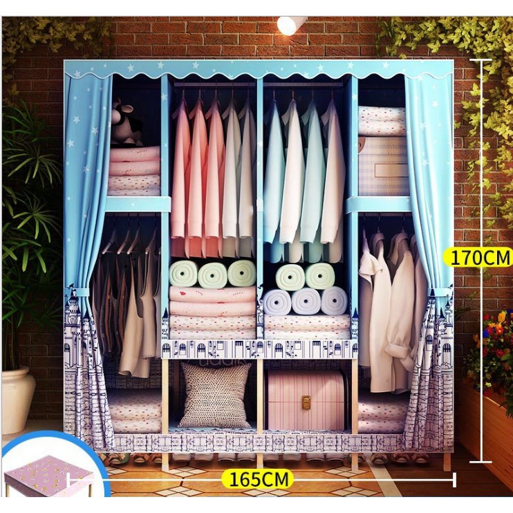 Tủ vải khung gỗ 4 buồng cao cấp, tủ đựng quần áo tiện lợi, chất liệu gỗ tự nhiên, chịu lực tốt - Giao mẫu ngẫu nhiên