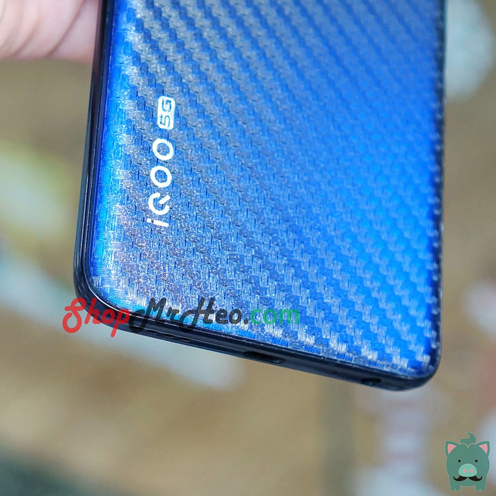 Skin Dán Mặt Sau Lưng Vân 3D Vivo iQOO 3 5G - iQOO Neo 3 5G - Carbon, Hình hộp, Nhám, Vân da