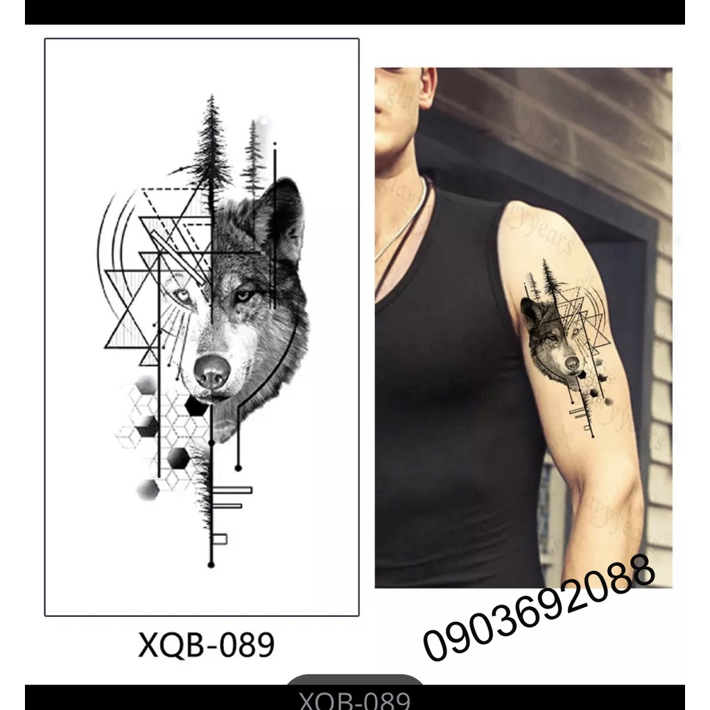 [HCM] Hình xăm dán - tattoo sticker con sói 12 x 19 cm