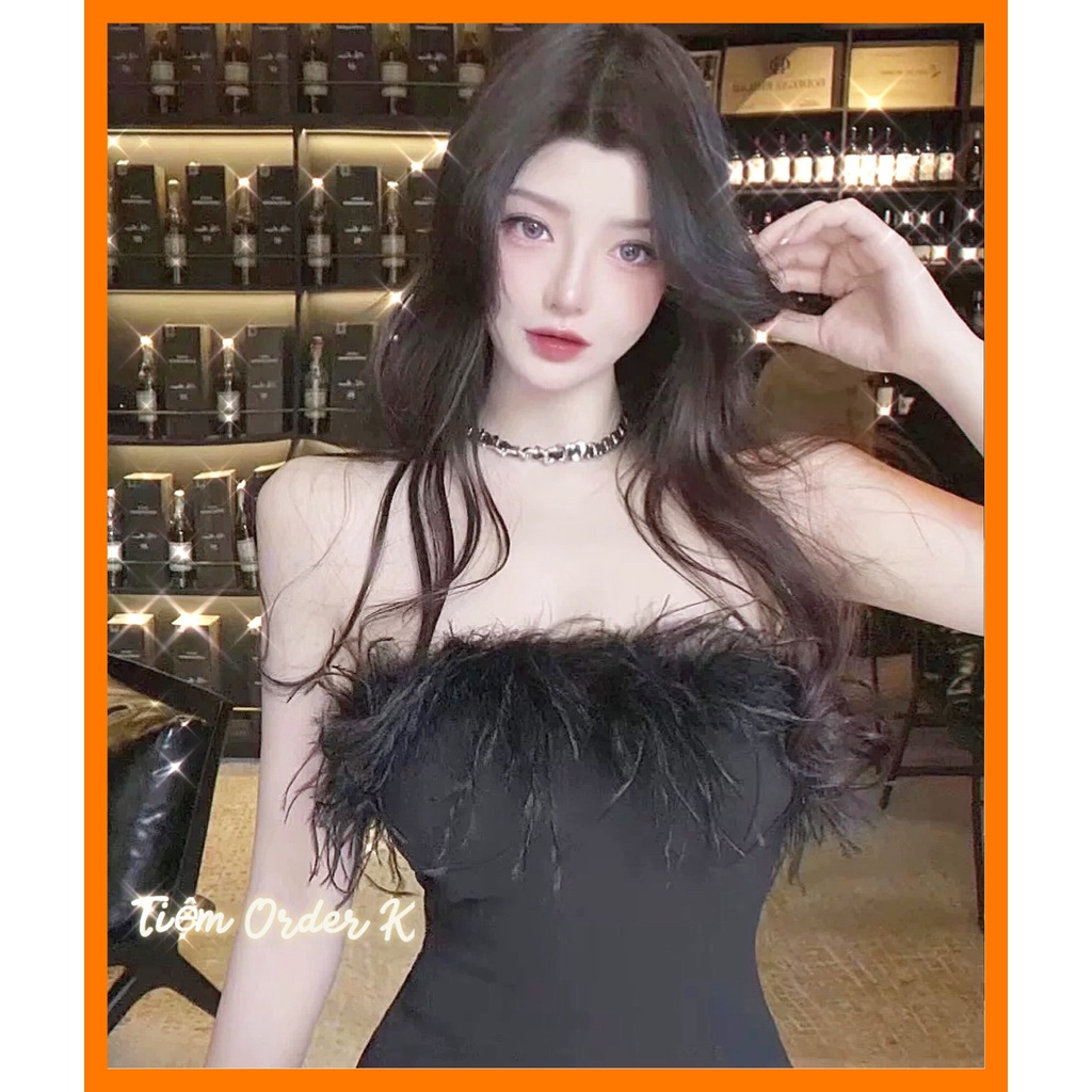 ♥️Đầm,Váy Quây Lông Vũ Đen Sexy(ảnh thật)Size S,M,L