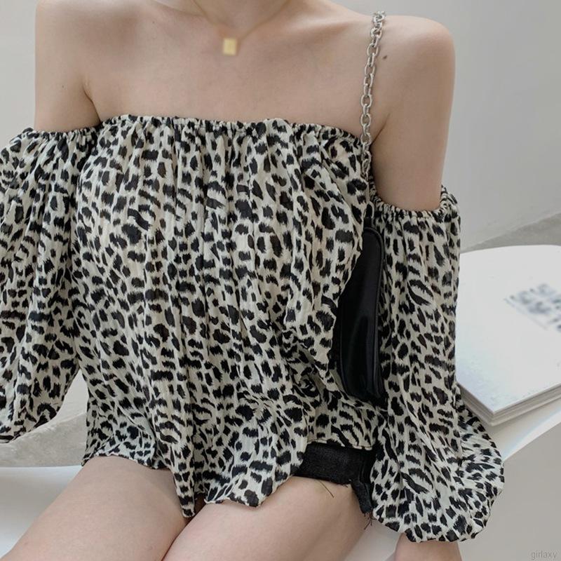 Áo kiểu chiffon trễ vai tay phồng họa tiết da báo quyến rũ thời trang cho nữ | BigBuy360 - bigbuy360.vn