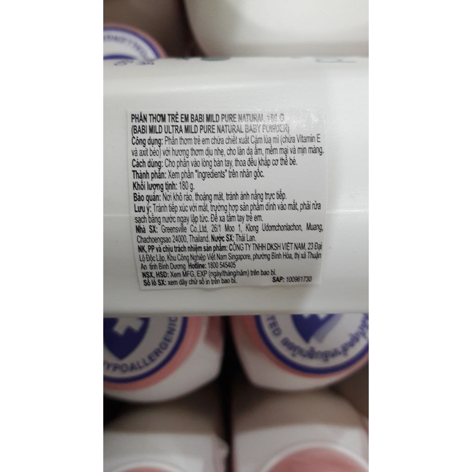 Phấn thơm trẻ em Babi mild Pure natural 180g