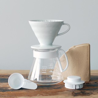 BỘ PHA CÀ PHÊ HARIO DRIPPER XVDD-3012W BẰNG SỨ -MÀU TRẮNG (2 LY)