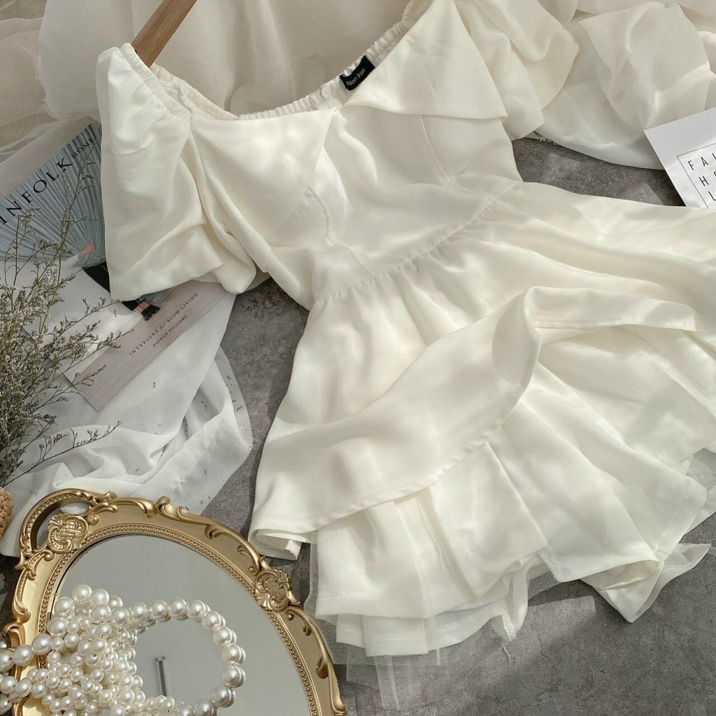 SET TRẮNG ÁO PEPLUM BẸT VAI TAY PHỒNG + QUẦN SHORT PHỐI LƯỚI DỄ THƯƠNG SANG ❤️ KÈM HÌNH THẬT