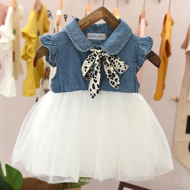 Đầm Denim phối lưới phong cách Hàn Quốc dễ thương dành cho bé gái