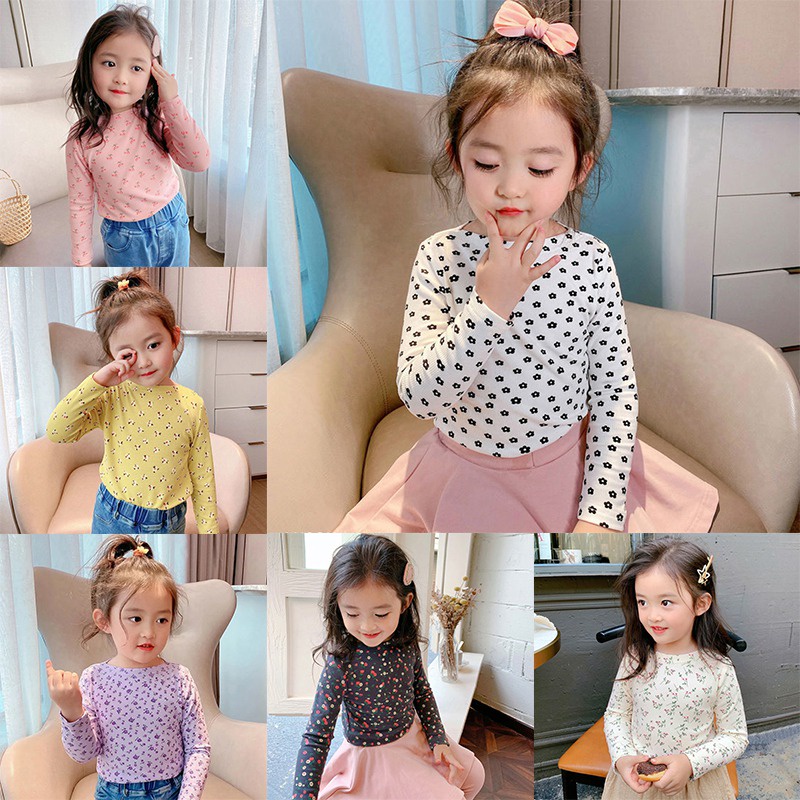 Áo thun tay dài cổ tròn chất liệu polyester thoải mái cho bé gái 4-6 tuổi tùy chọn họa tiết