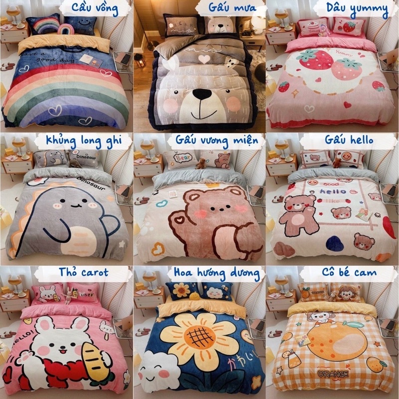 Bộ Chăn Ga Gối Nỉ Nhung Tuyết Sữa  3D Mẫu Mới 2021 dày ấm (chat chọn mẫu) | BigBuy360 - bigbuy360.vn