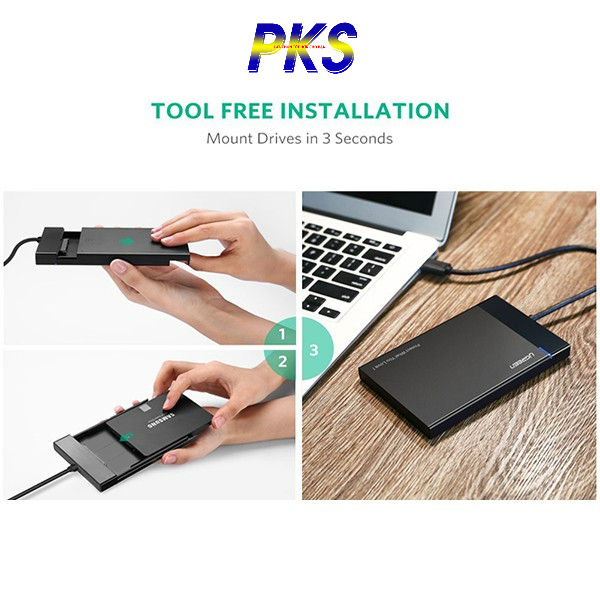 Vỏ hộp đựng ổ cứng SATA 2.0/3.0 2.5&quot; và SSD vỏ nhựa ABS cao cấp (dây dời) UGREEN US221 30848 - 30848