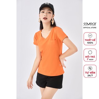 [Mã BMLT35 giảm đến 35K đơn 99K] Áo thun cotton nữ 92WEAR form đẹp cổ tim có túi trơn hàn quốc đi chơi ngắn tay ATA1942
