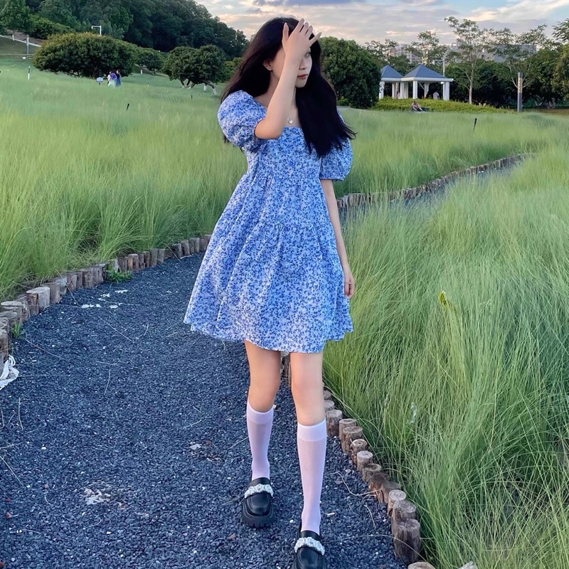 ĐẦM HOA NHÍ BABYDOLL CHUN EO TAY BỒNG