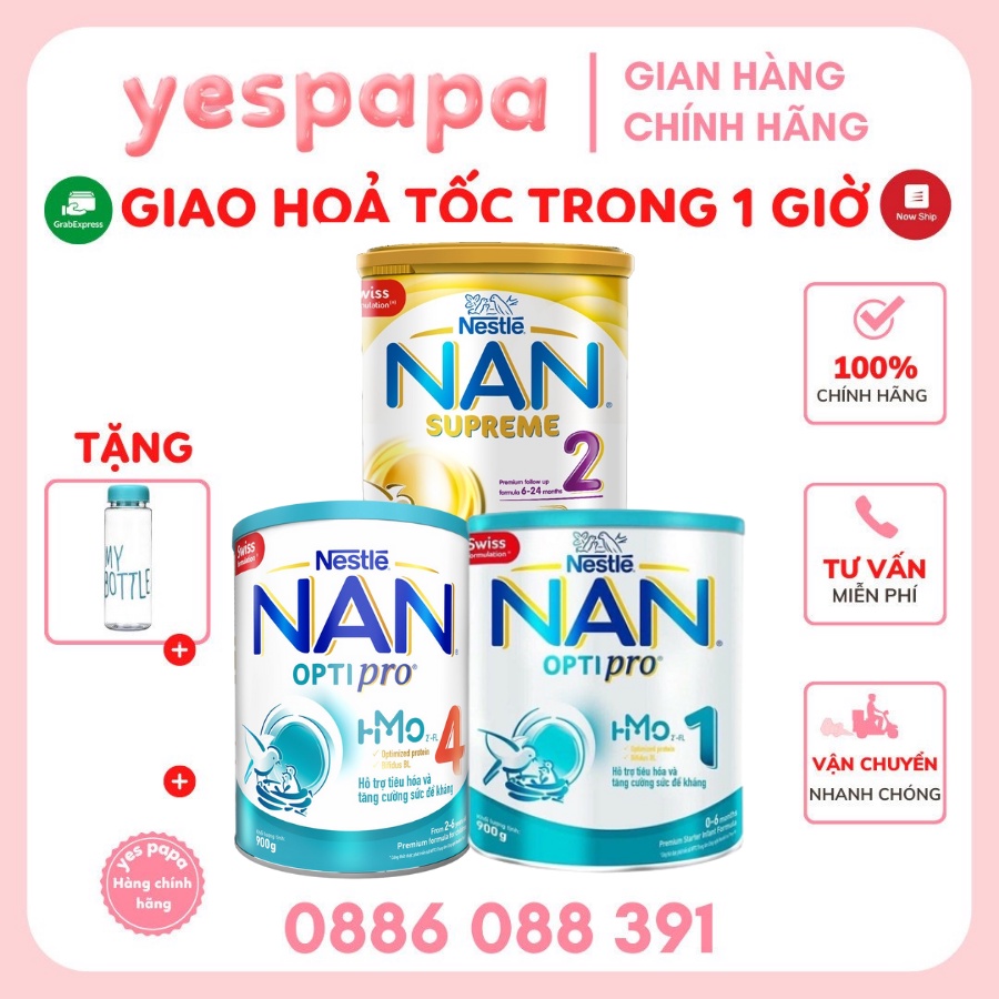 Nan Thụy Sỹ - Sữa bột Nan Optipro HMO Việt đủ số 1,2,3,4 900g, Nan Việt, Nan xanh,Nan Vàng Supreme HMO