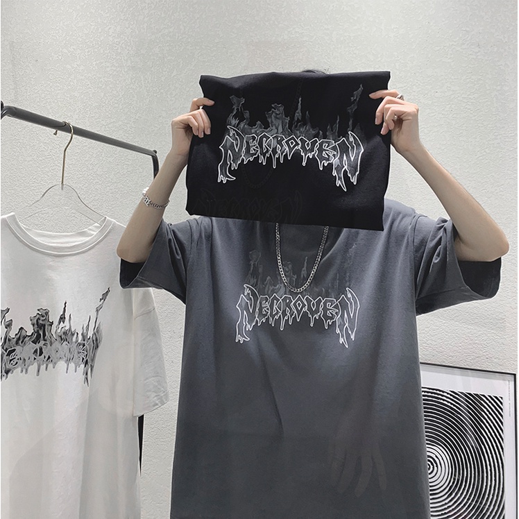 Áo thun Unisex form rộng tay lỡ, Áo phông nam nữ cotton thấm hút, dày dặn mềm mịn họa tiết NECROVEN