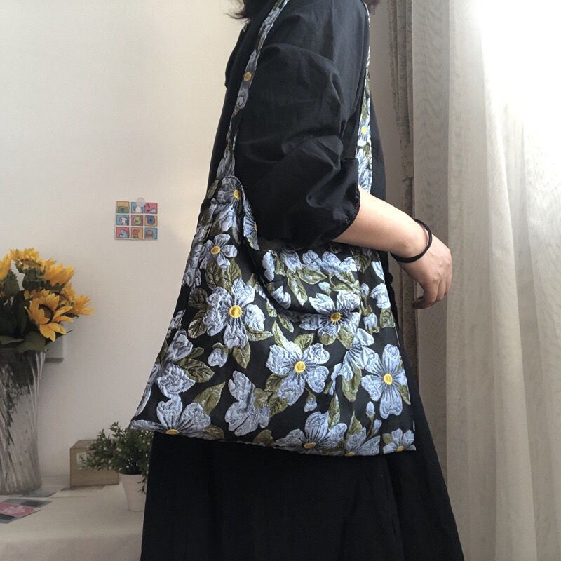 Túi Xách Canvas Họa Tiết Hoa Phong Cách Vintage