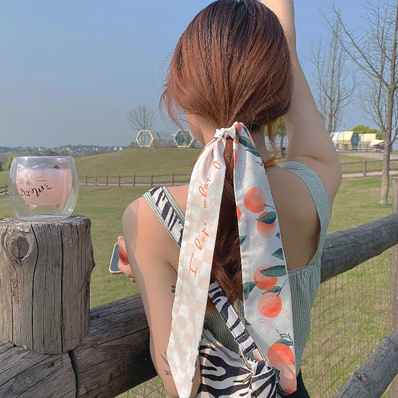 Multifunctional Silk Scarf Headband Tying Hair Style Bow Print Ribbon Hair Accessory