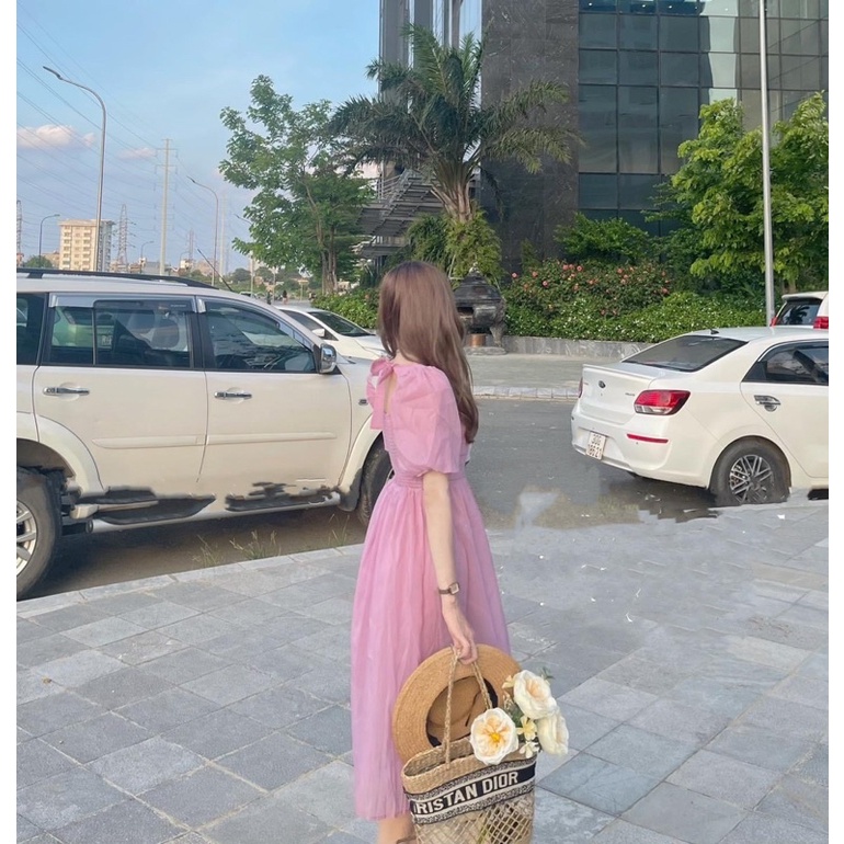 Váy Voan Tơ Ly Ngực Tay Bồng