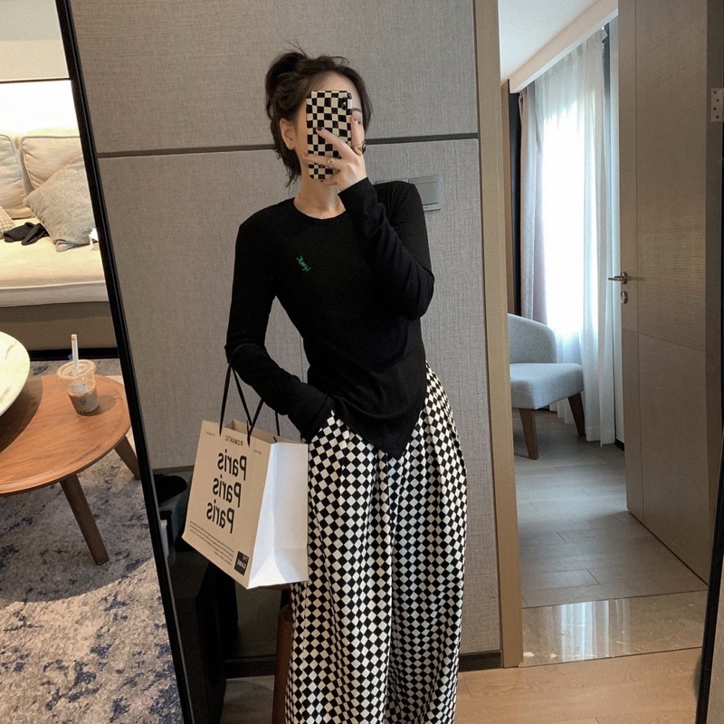 Áo len nữ mỏng dáng ôm cổ tròn tà chéo thương hiệu thời trang cao cấp YSL