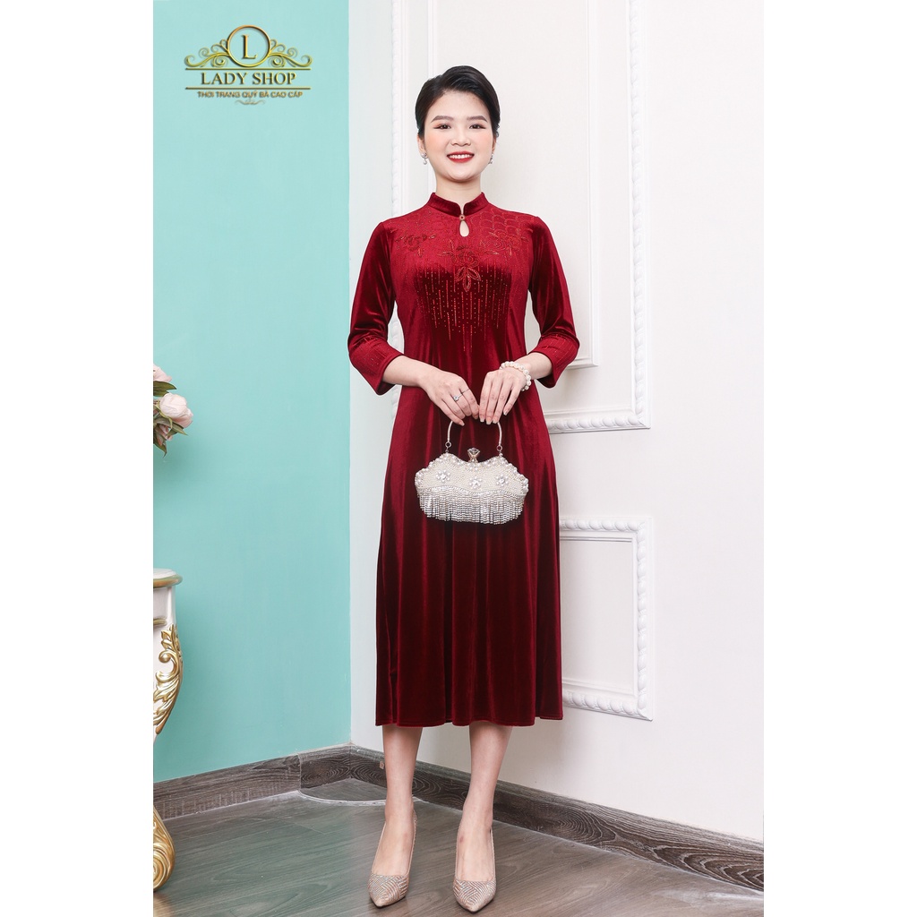 Thời trang trung niên Ladyshop Đầm nhung cổ tàu kết thủ công sang trọng TK750 | BigBuy360 - bigbuy360.vn