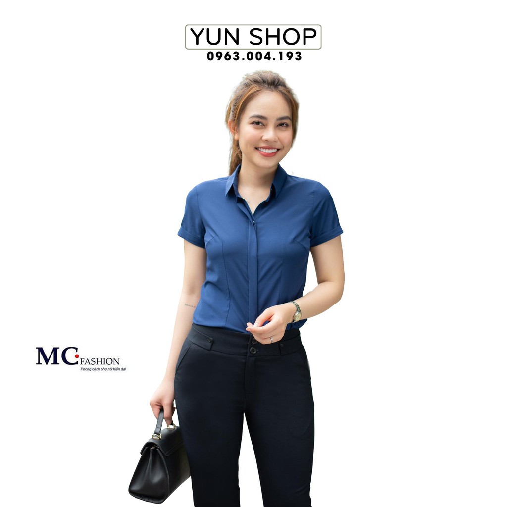 Áo Sơ Mi Nữ Công Sở, Áo Tay Ngắn MC A208 Màu Xanh Than Đẹp.