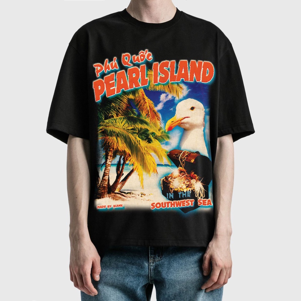 BLANK | Áo Thun PHÚ QUỐC Tay Lỡ Unisex - Đen/TAN Cổ Tròn