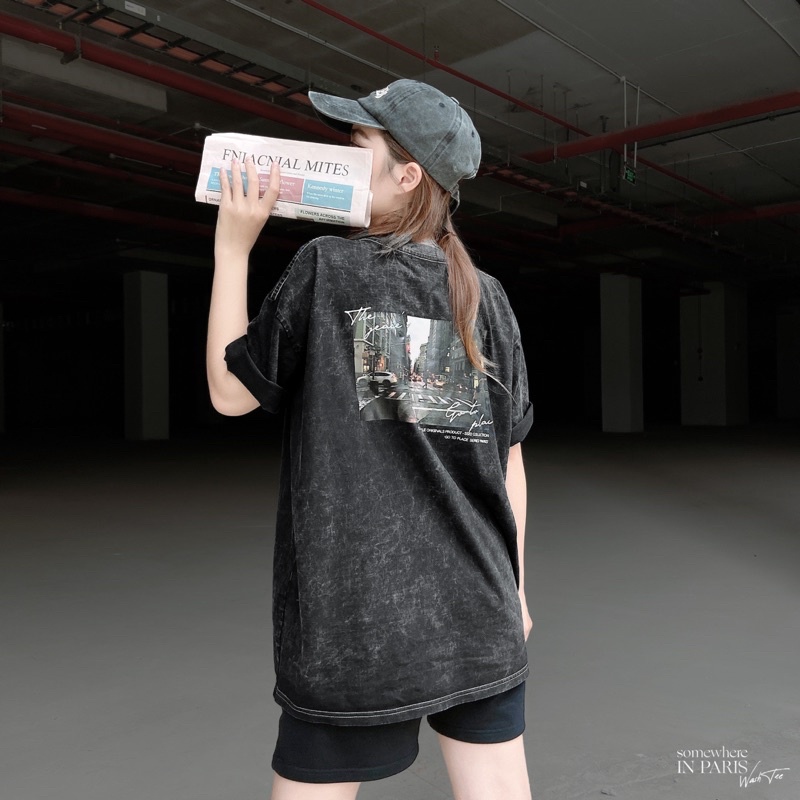 Áo phông wash SOMEWHERE IN PARIS chất cotton form suông unisex nam nữ