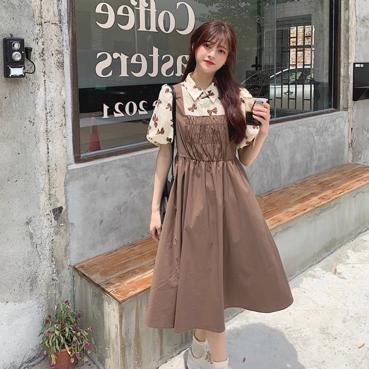 Đầm Dài Giả Hai Lớp Cổ Polo Tay Phồng Thời Trang Mùa Hè Thanh Lịch