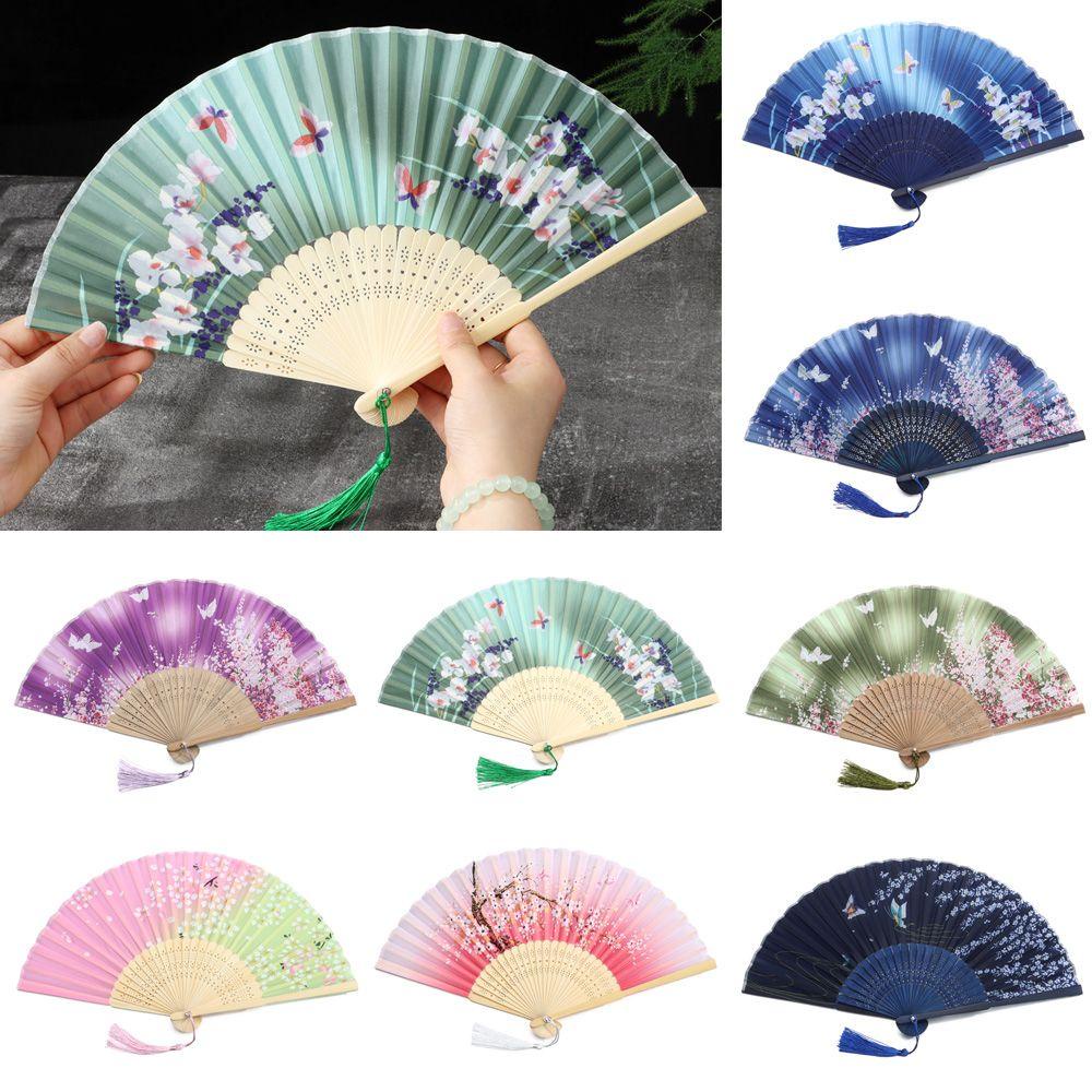 Quạt Xếp Cầm Tay Bằng Tre In Họa Tiết Hoa Cổ Điển Trang Trí Nội Thất