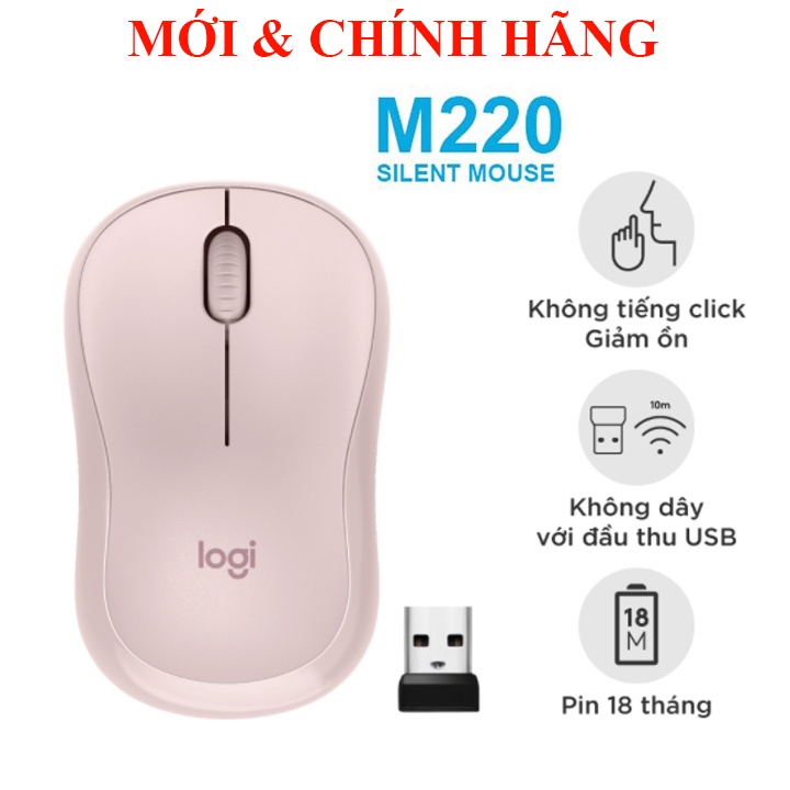 Chuột không dây Logitech M330, M220 (Model 2021), M221 Silent giảm 90% tiếng ồn