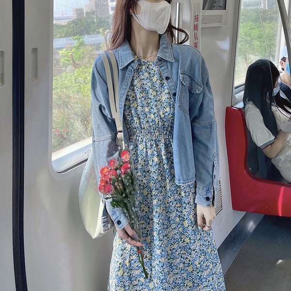 Đầm Voan Hoa Dáng Dài Chiết Eo Thời Trang Mùa Hè Xinh Xắn Cho Nữ