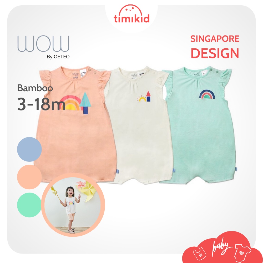 Combo 3 Bộ BodySuit Bé Gái Cao Cấp Wow By OETEO Size 3-18M - Body Cho Bé chất liệu Bamboo thoáng mát