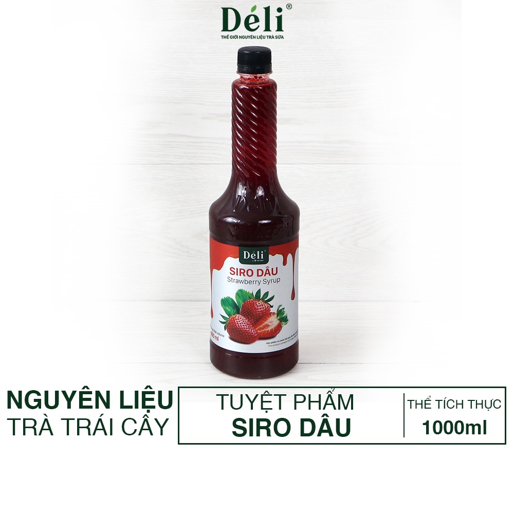 Siro Dâu cao cấp Déli [Có 65%THỊT QUẢ THẬT] chai nhựa 1Lít, Nguyên liệu pha chế trà sữa